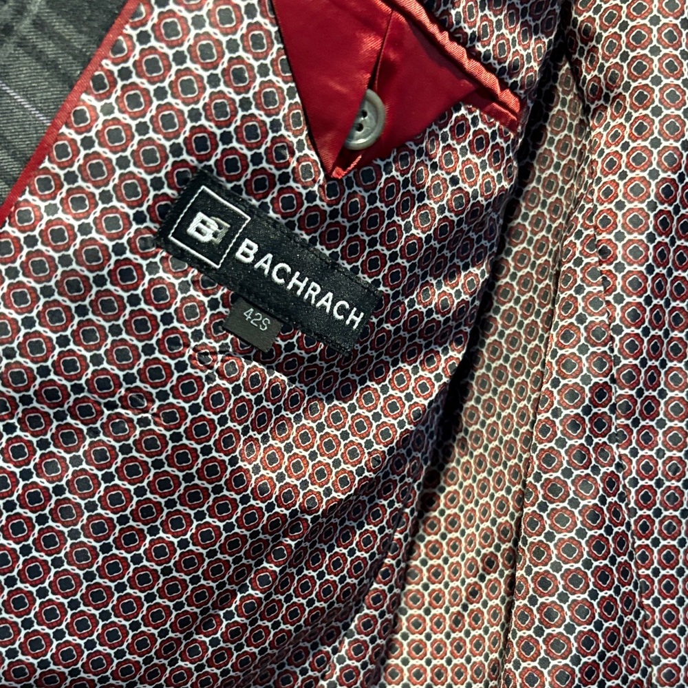 Bachrach Gray Windowpane Plaid Blazer Vest Set Men’s 42S 2 Piece